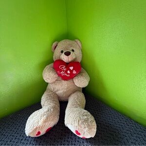 Beige Teddy Bear with Red Heart